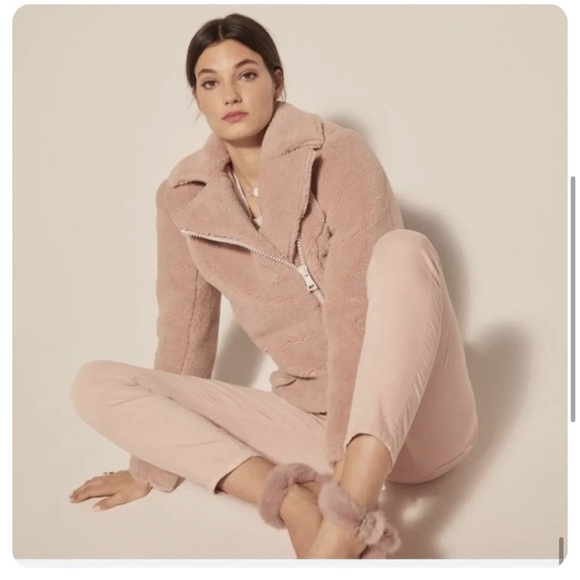 MOTHER Sherpa Fleece Rider Jacket in Tough Girl. Moto. Blush. Size Small - Picture 2 of 16